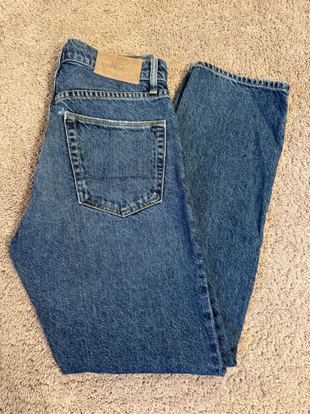 NSF High-Rise Dark Blue Straight Leg button fly Owen slouchy Jeans
